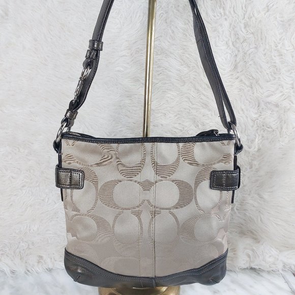 Coach F19730 Khaki Bronze Signature Sateen Brooke Shoulder Satchel Hobo Bag - Picture 3 of 10